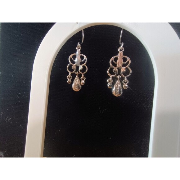 Vintage Monet Silver Tone Earrings Dangle Gemstone Unique - Picture 2 of 3